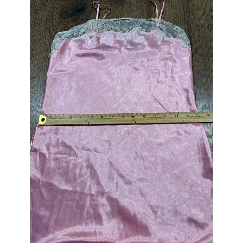 Victorias‎ Secret Pink Satin Lace Trim Chemise Nightgown Slip Dress Small